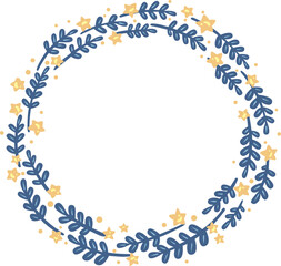 Blue fern and glitter star wreath illustration for decoration on wedding and Christmas festival.