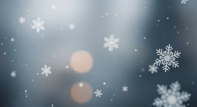 Elegant winter background with snowflakes and glowing bokeh lights