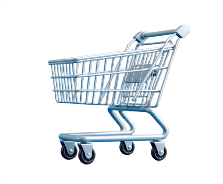 Silver Shopping Cart Isolated on Transparent Background - Powered by Adobe