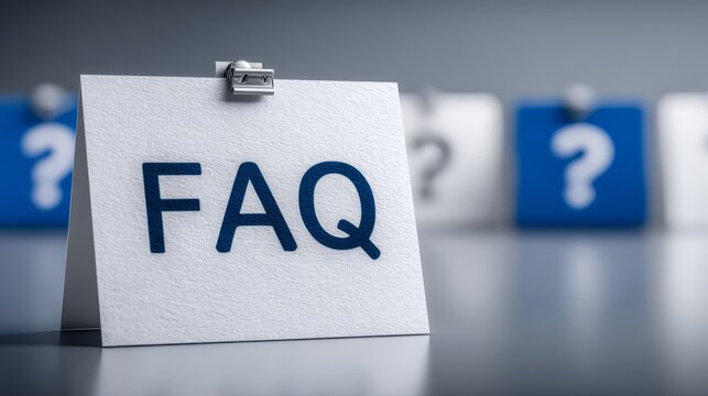 Comprehensive faq document essential guide for common questions and immediate answers on white paper background with blue text.