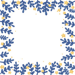 Blue fern and glitter star frame illustration for decoration on wedding and Christmas festival.