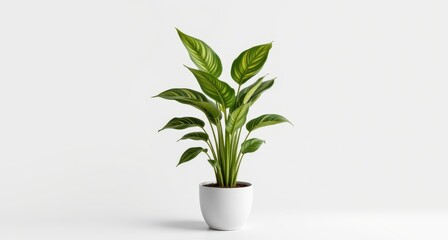 Lush Green Indoor Plant in Modern White Pot Against Minimalist Background