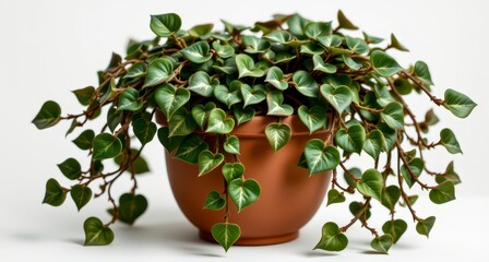 Lush Green Heart-Shaped Leaves of Decorative Potted Plant in Simple Brown Pot