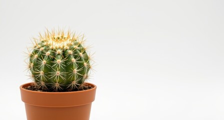 Bright Green Cactus in a Simple Terracotta Pot on a Light Background for Modern Decor