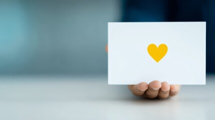 Obraz premium Touching moment human hand gently holding symbolic heart card expressing love care and affection.