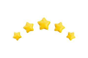 Vector cartoon 3d five gold stars arc. Realistic 3d render game achievements concept on white background. High quality rating symbol, best customer feedback sign for web, apps, advert, game design.