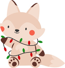 Cute Fox with Christmas Lights Illustration