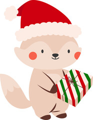 Cute Fox Holding Christmas Gift Illustration