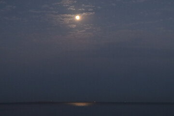 Full moon on the Caspian Sea in Baku Azerbaijan.
