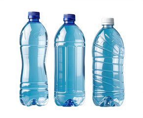 Naklejka premium Three Empty Blue Plastic Water Bottles Isolated