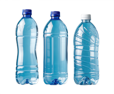 Three Empty Blue Plastic Water Bottles Isolated