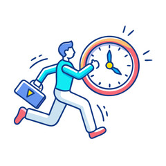 Man running with briefcase towards a clock illustration
