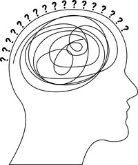 Outline Human Head Messy Brain Scribble Question Marks Confusion Anxiety Vector Art