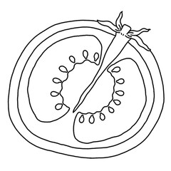 Cute Tomato Half Cutaway Cartoon - Outline