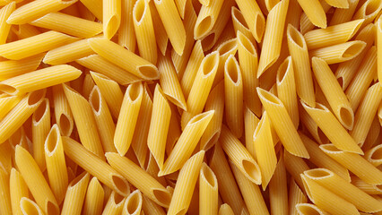 Uncooked Ridged Penne Pasta in Golden Yellow Pattern
