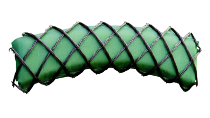 Textured green fabric wrapped in dark wire mesh