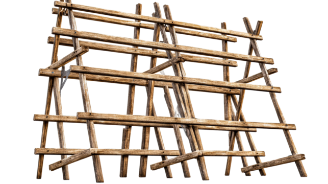 Wooden trellis structure with horizontal and vertical planks