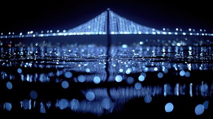 Night Lights: A bridge is glowing with a soft, blue light over dark waters, blurred and reflecting, creating a dreamy urban landscape.