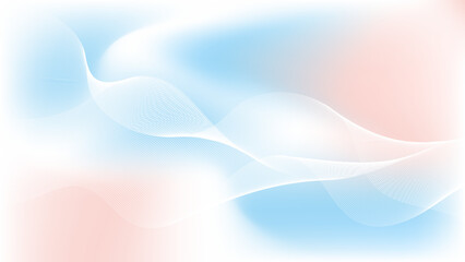 青とサーモンピンクのグラデーション　流れる白色のウェーブ　抽象的な背景イメージ素材