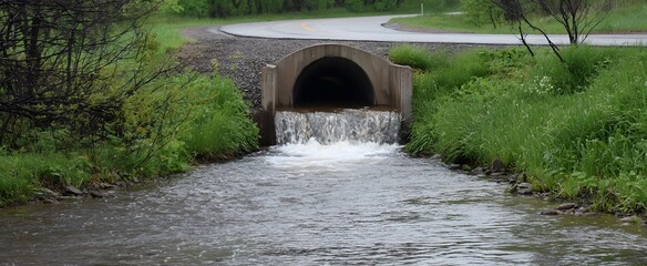 Fototapeta premium the concrete culvert guiding water under the street or pathway