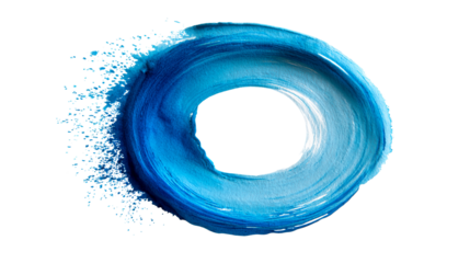 Blue ink brush stroke circle with splash
