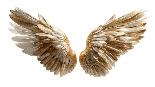 Ornate Golden Angel Wings Against White