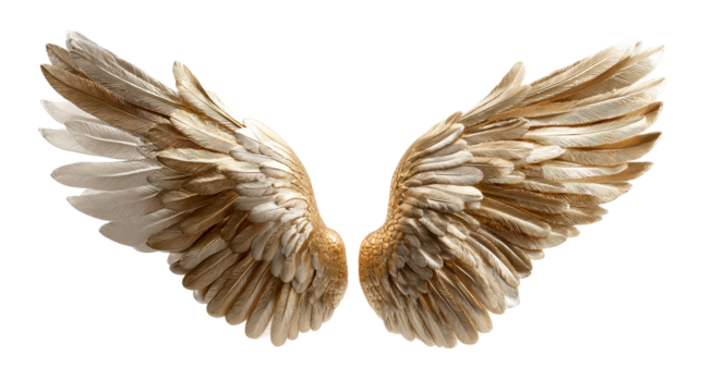 Ornate Golden Angel Wings Against White