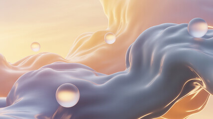 Abstract fluid surface with water droplets and smooth gradient lighting effect