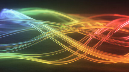 Vibrant abstract light trails with colorful glowing waves and dynamic energy flow