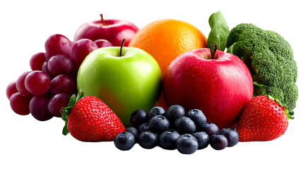 Fresh variety of colorful fruits and broccoli