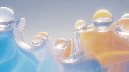 Abstract liquid and bubble art with vibrant blue and yellow colors blending smoothly