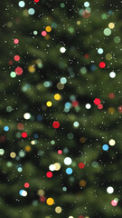 christmas tree with bokeh string colorful lights and snow fall ,winter holiday and new year celebration vertical social media background © AIDIN
