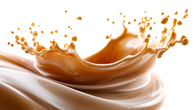 Caramel liquid splash with droplets and motion - Powered by Adobe
