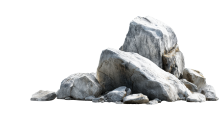 Group of large granite boulders on a white background