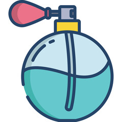 Glass Perfume Bottle With Pink Bulb Atomizer And Blue Liquid Inside