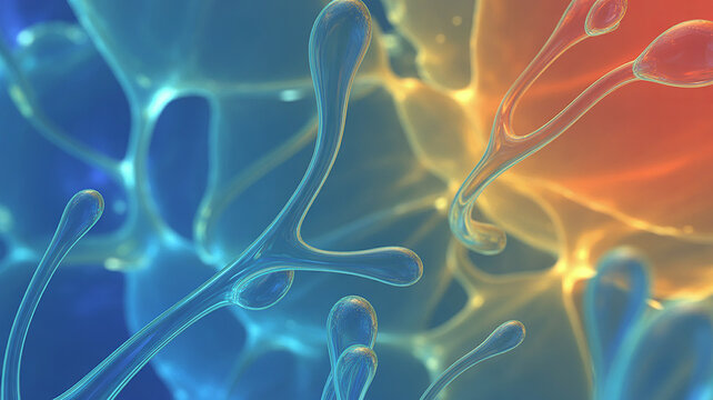 Abstract 3d rendering of interconnected neural pathways with glowing blue and orange hues, symbolizing communication and thought processes