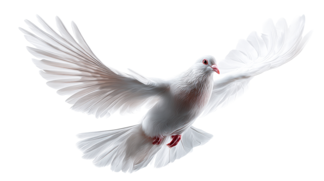 White dove taking flight with spread wings