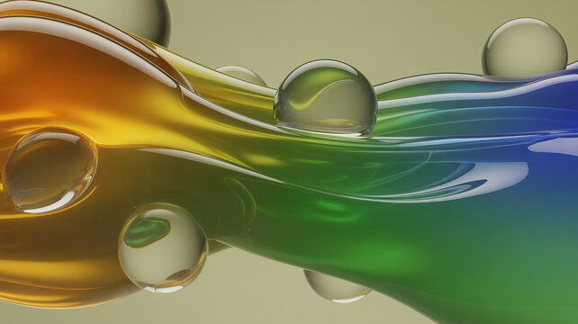 Abstract colorful liquid wave with bubbles, fluid dynamics, science and technology concept