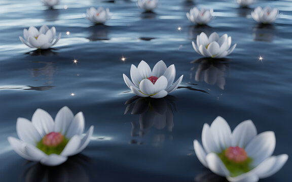 White lotus flowers floating on water serene and peaceful scene symbol of purity and enlightenment