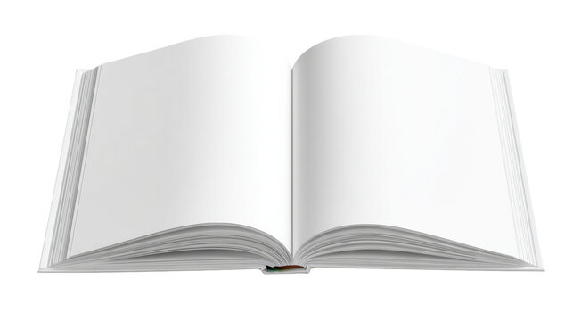 Open blank book with white pages on white background