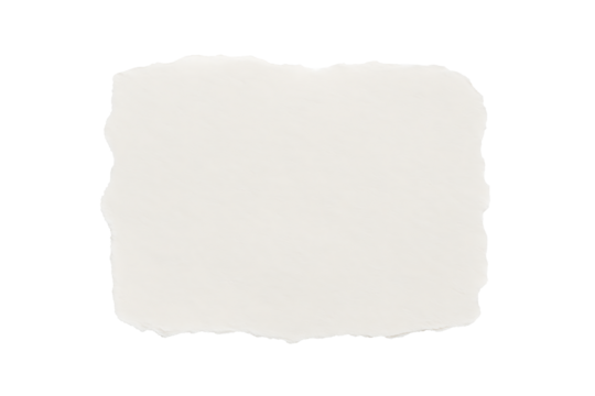 Small square blank off-white watercolor paper with soft deckled torn edges and subtle texture for artistic design isolated on transparent background