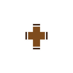 Obraz premium Brown cross icon on white background symbolizing healthcare and faith