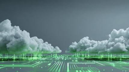 Cloud Technology: An abstract representation of cloud computing, showcasing digital clouds, and data transfer. Emphasizing the fusion of technology with information.
