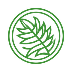 Green leaf icon inside a circle symbolizing nature and organic elements