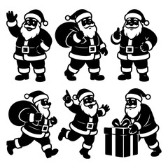 Set of 6 Santa Claus Silhouette Vector Illustrations