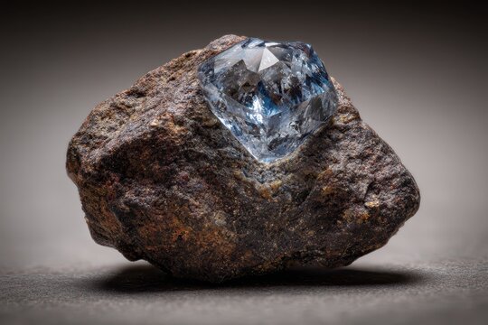 Natural diamond within rugged kimberlite with mineral inclusions