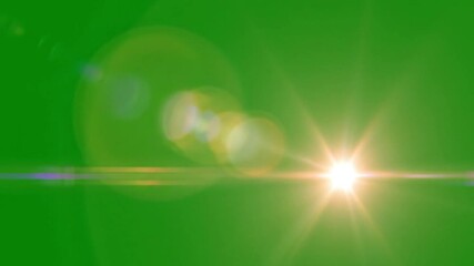 Bright lens flare effect with sunburst on a green background, creating a vibrant and energetic glow. - Powered by Adobe