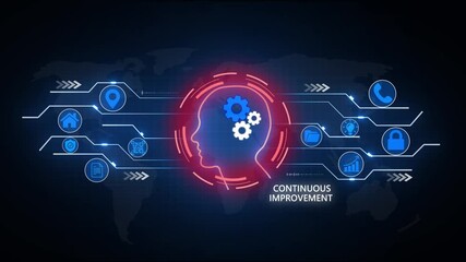Digital illustration of continuous improvement concept Global social network connection concept showing digital data communication across the earth background - Powered by Adobe