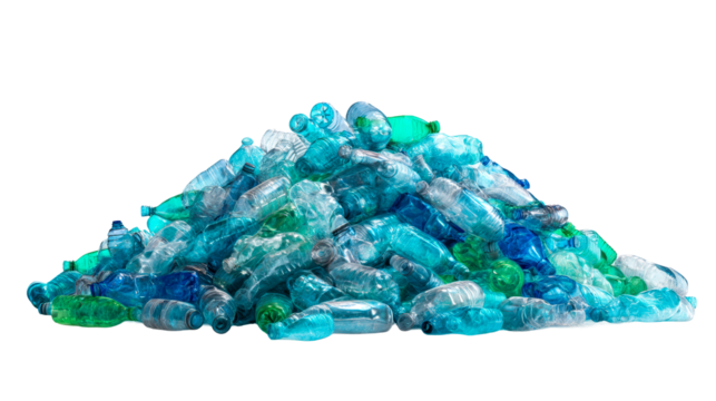 Pile of transparent and green plastic bottles