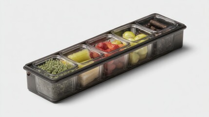 Gourmet Ingredients Presentation: A vibrant arrangement of colorful gourmet ingredients, meticulously presented within individual compartments. This image captures the essence of culinary art.